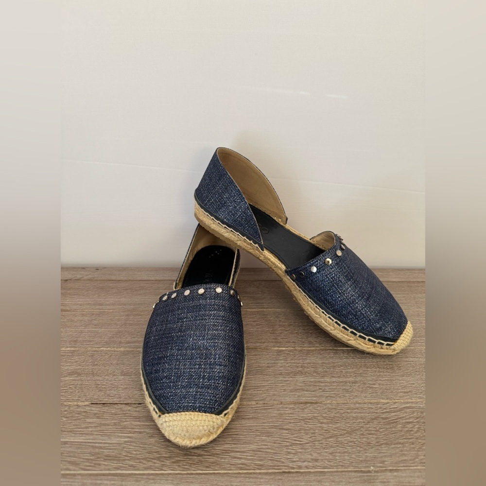 Jimmy Choo Dreya Denim Espadrille Flats with Studs Size 37